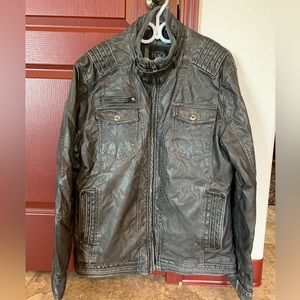 Men’s Dark grey BUCKLE BLACK faux leather jacket. Size Large